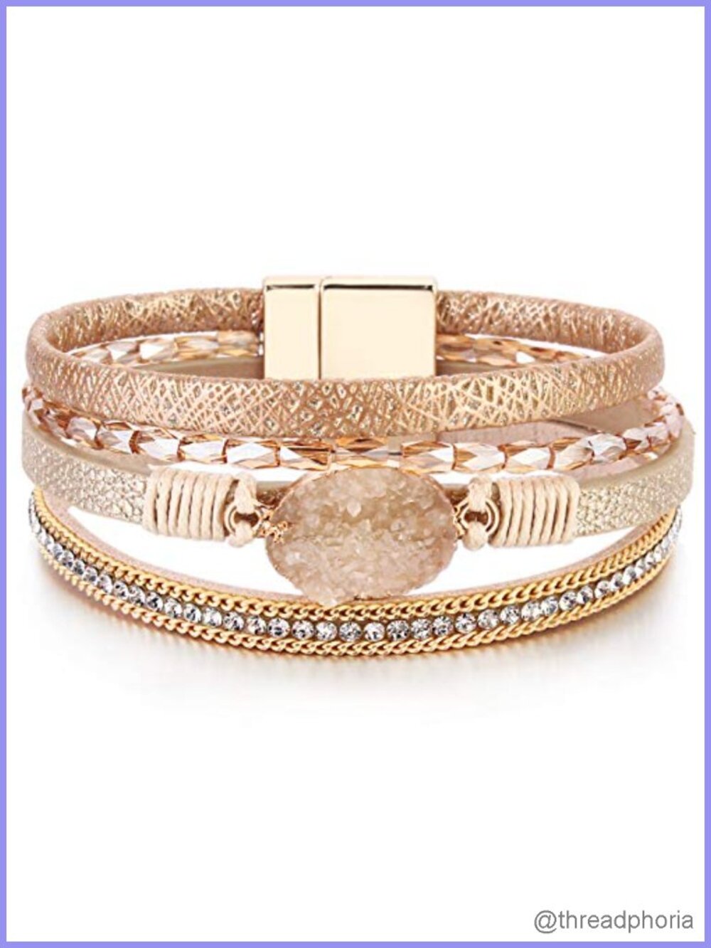 Boho Layered Leather Wrap Bracelet Magnetic Clasp